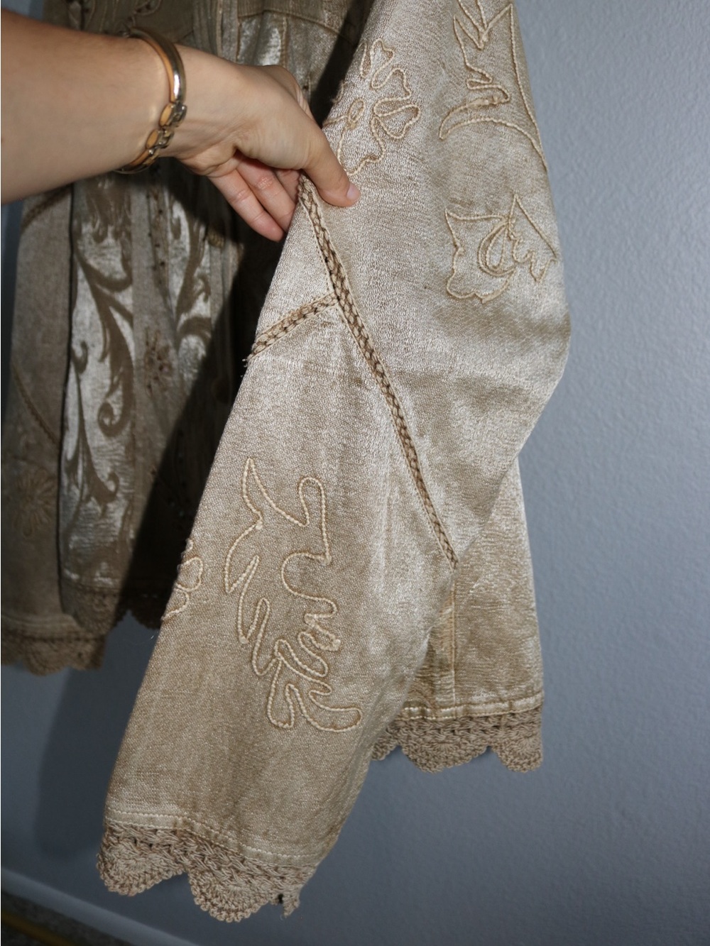 Flashback 1X Embroidered Tapestry Western Jacket Beaded Crochet Boho Y2K Vintage - Picture 4 of 15